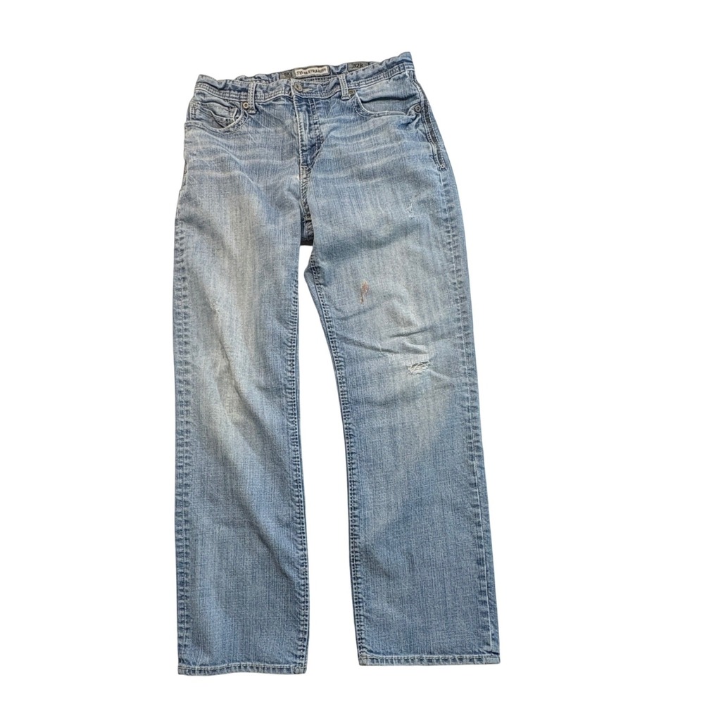 BKE Tyler Straight Jeans Men 32R Light Wash Distressed Thrashed‎ Denim ABM2379